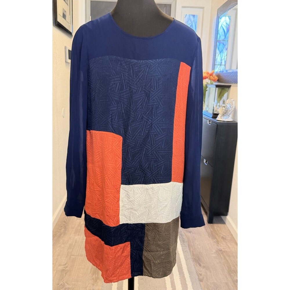 Diane Von Furstenberg Women's Size 4 Navy/Red Color Block Sheer Silk Dress